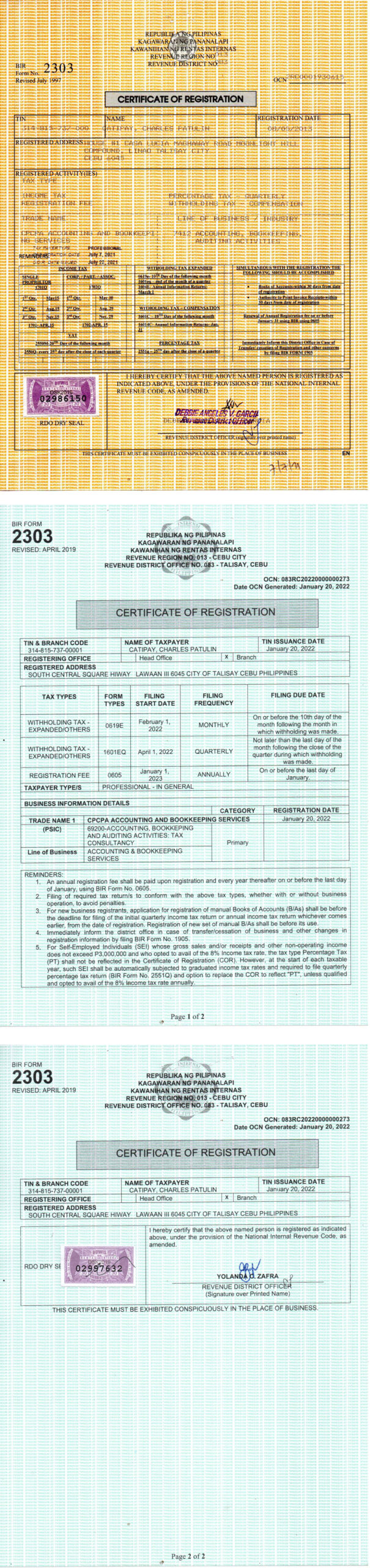BIR Certificate